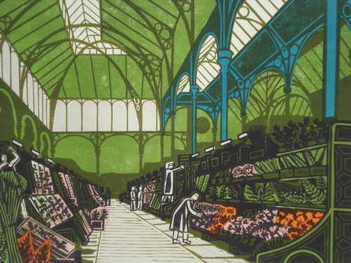 Covent Garden 1967, limited edition linocut print by Edward Bawden