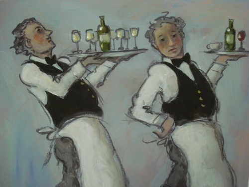 Waiters, print by Charlotte Lyon