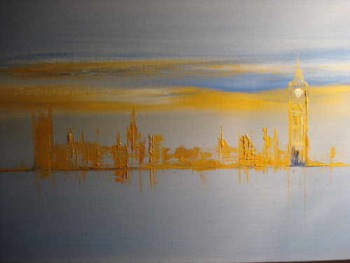 Ribbons of Gold, Westminster, oil on canvas by Sara Sherwood