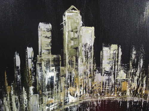 Moonlight in the city, oil on canvas by Sara Sherwood