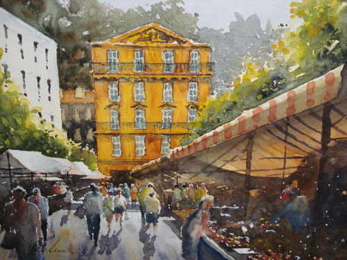 Market Place, Nice, watercolour painting by Alan Smith