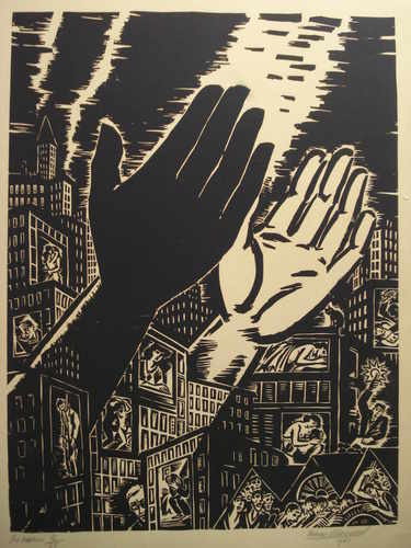 The Hands, woodblock print by Franz Maserell, 1951